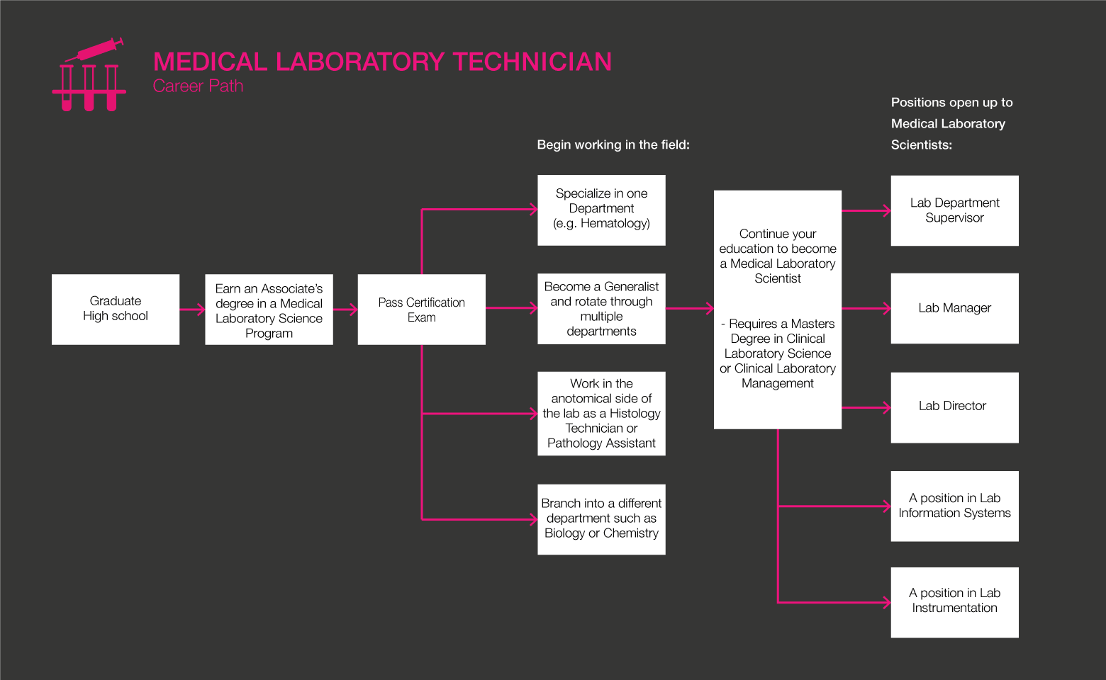 Hoja de ruta del técnico de laboratorio médico